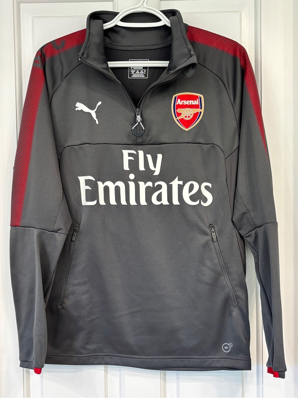 Vintage PUMA Arsenal FC 1/4 Zip Training Jacket Grey Red Men’s S Soccer Top